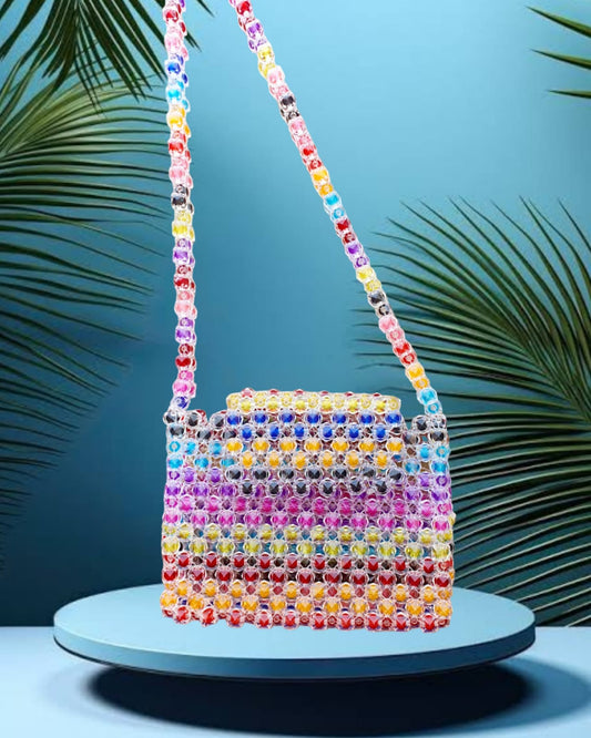 ACRYLIC CRYSTAL BAG WITH KITTY HANDLE (MULTI COLOR)